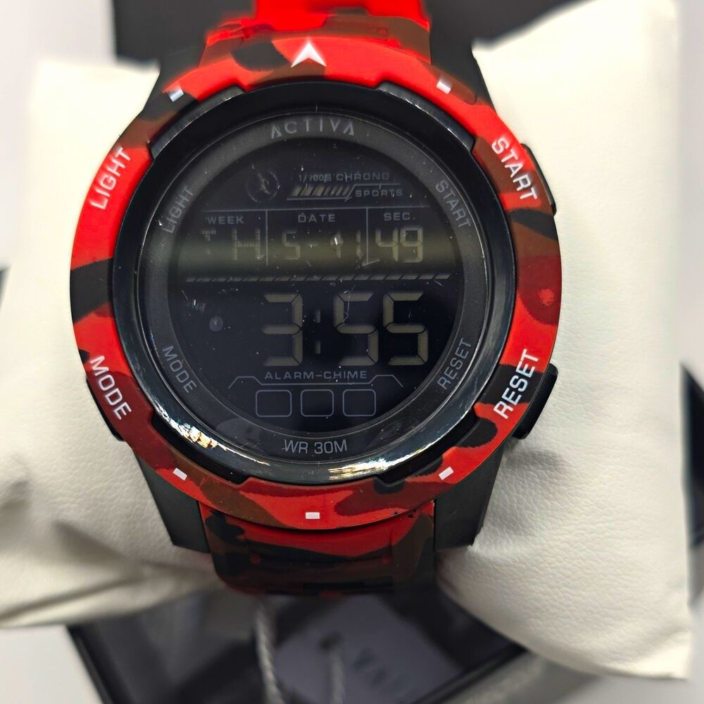 Invicta Activa Sports 45mm Digital Camo Watch Red Camo Resin Strap 30m Quartz